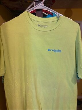 Columbia Short Sleeve Tee in Neon Lime with Blue Logo
